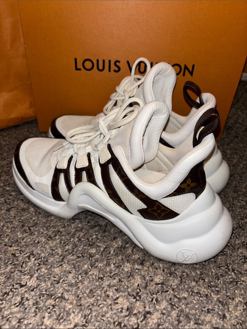 Louis Vuitton White & Brown Monogram Archlight-Style Sneakers